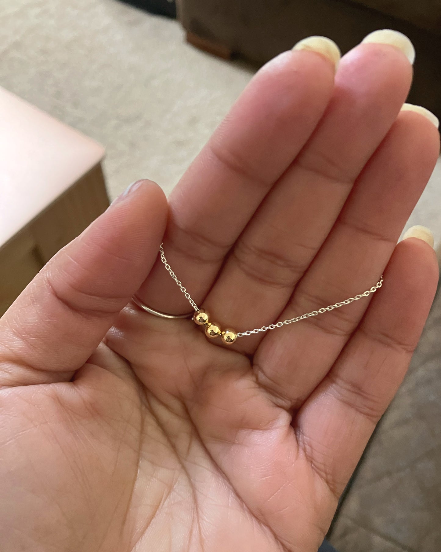 Sterling Silver Fidget Necklace | 18k Gold filled beads | Play