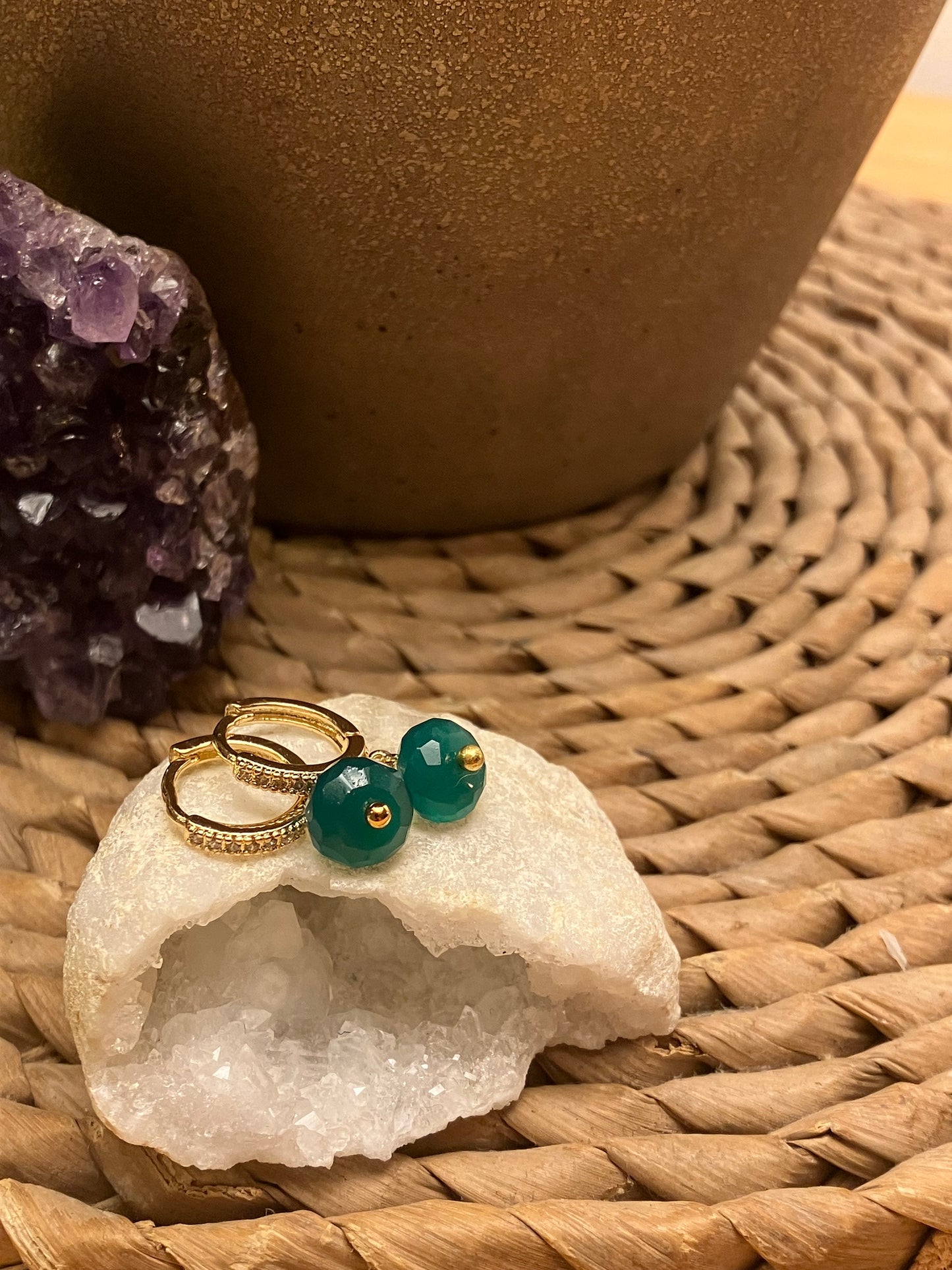 Gold Huggies | Green Onyx | Protection & Decision Making