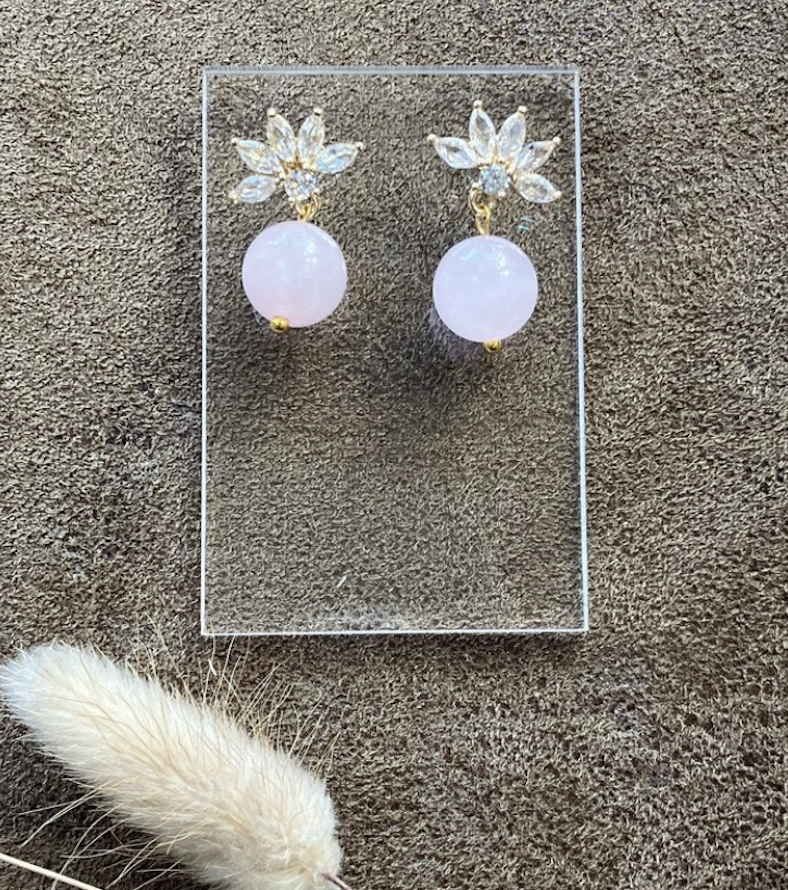 Rose Quartz Lily Earrings - Leap of Faith Crystal Jewellery Cork
