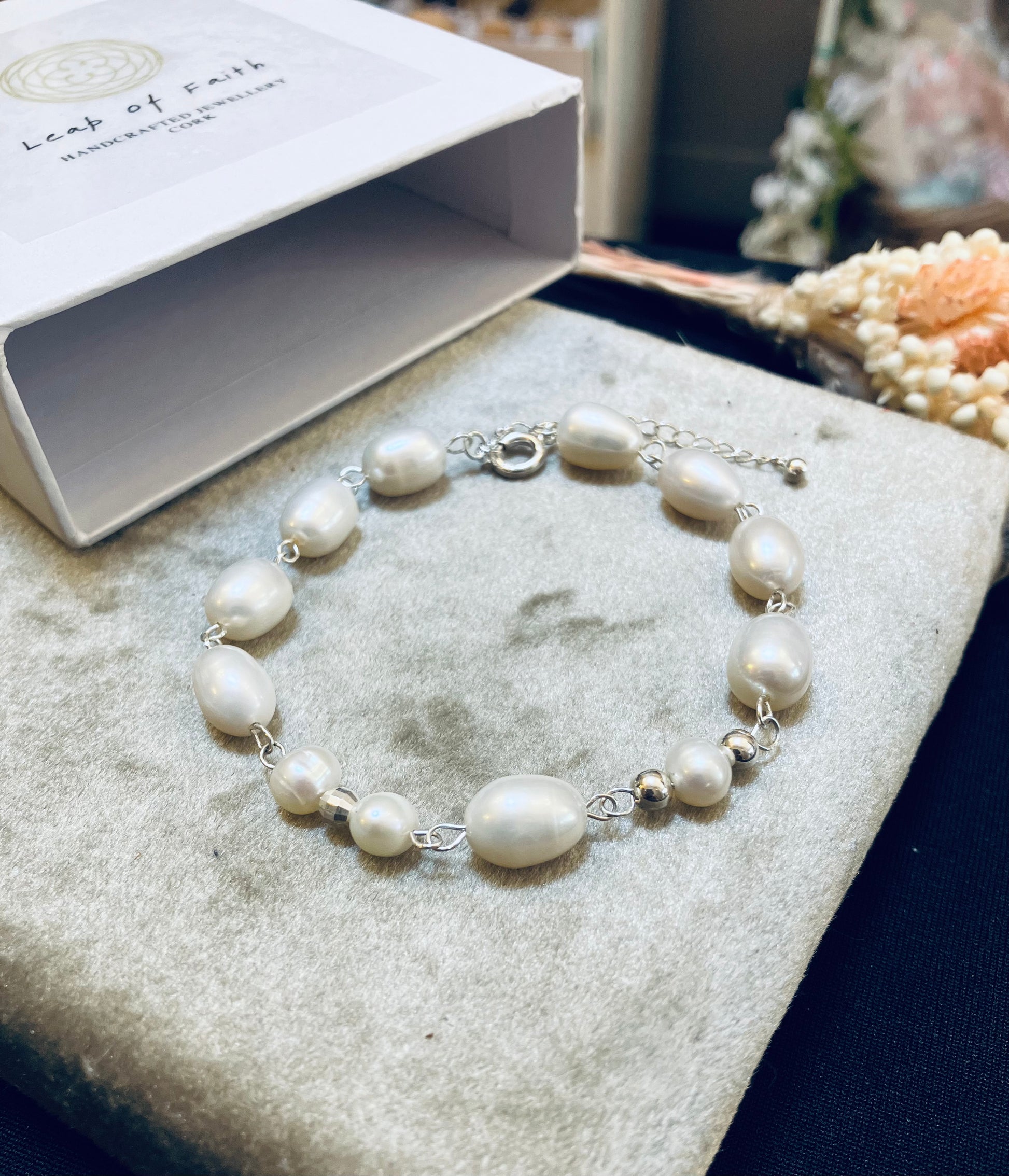 Sterling Silver Pearl Bracelet - Leap of Faith Crystal Jewellery Cork